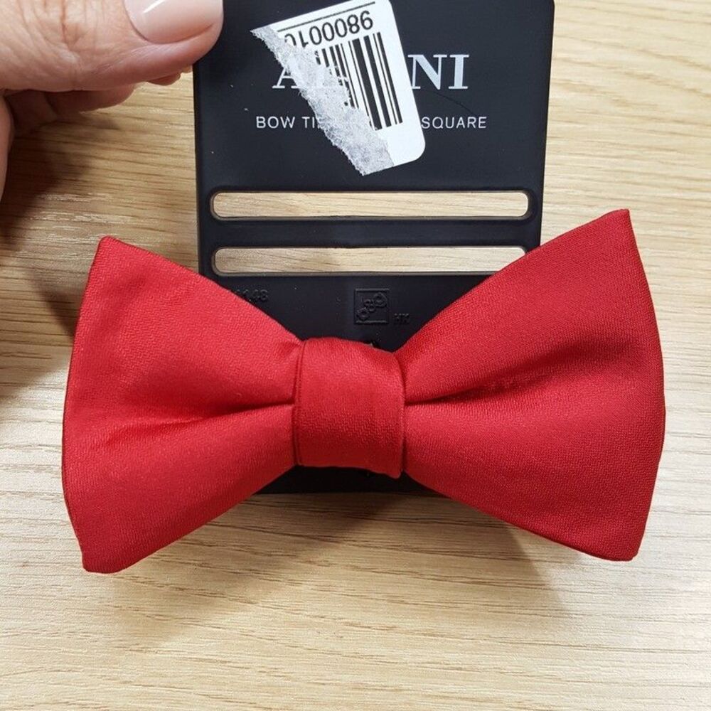 ALFANI Mens Bow Tie Solid Red Pre-Tied